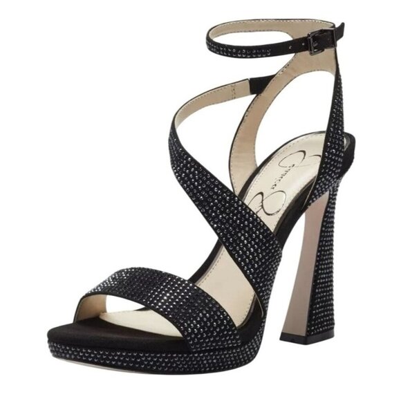 JESSICA SIMPSON / J-Friso-2 /  Black / Rhinestone / Platform Heeled / Sandals / - Picture 2 of 8